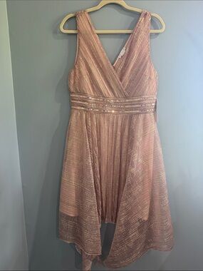VENUS Rose Gold Metallic High-Low V-Neck Dress